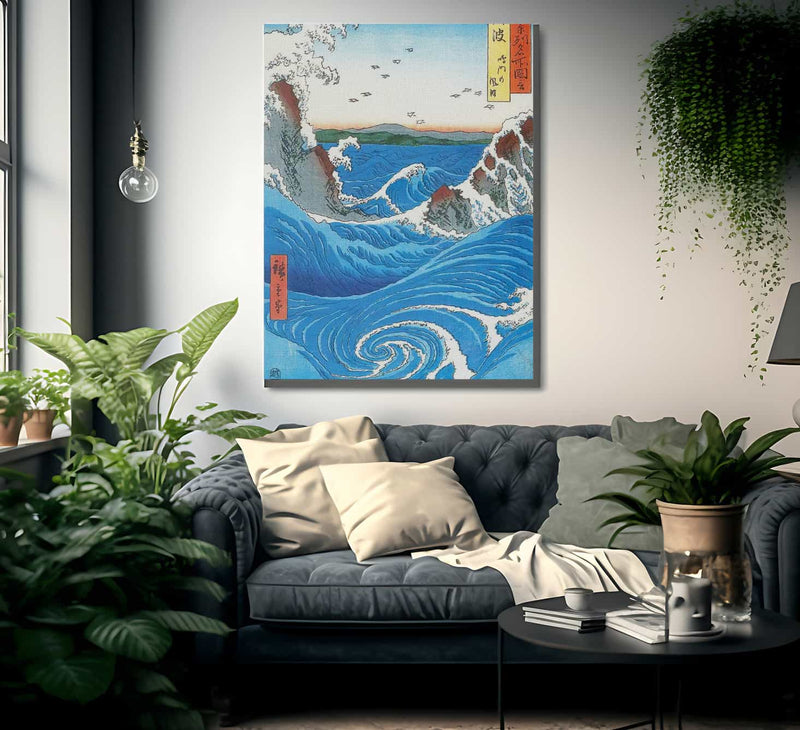 Wild Sea Breaking On The Rocks  By Hiroshige Fine Art Print