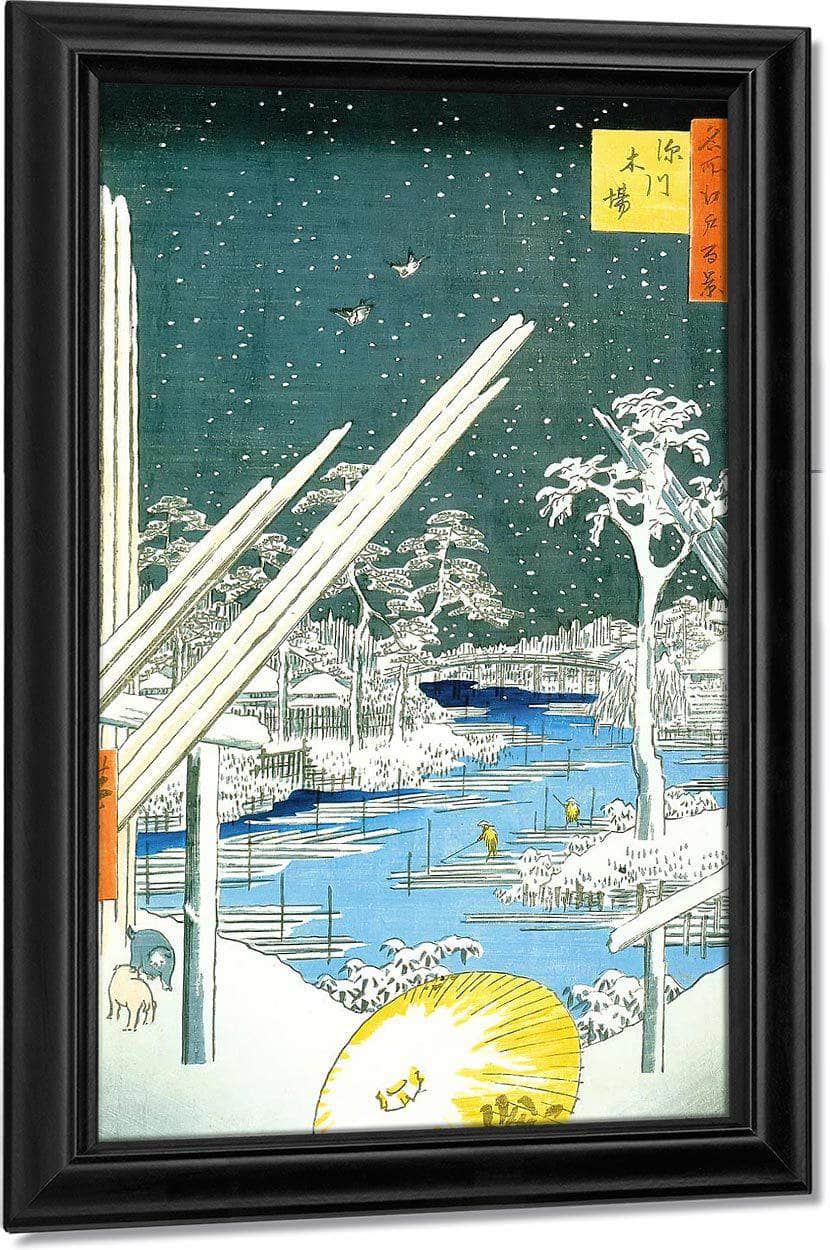 Winter View Of A Timber Yard By A River By Hiroshige Fine Art Print