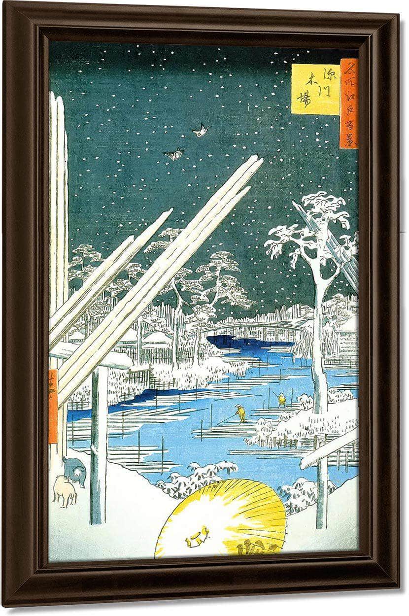 Winter View Of A Timber Yard By A River By Hiroshige Fine Art Print