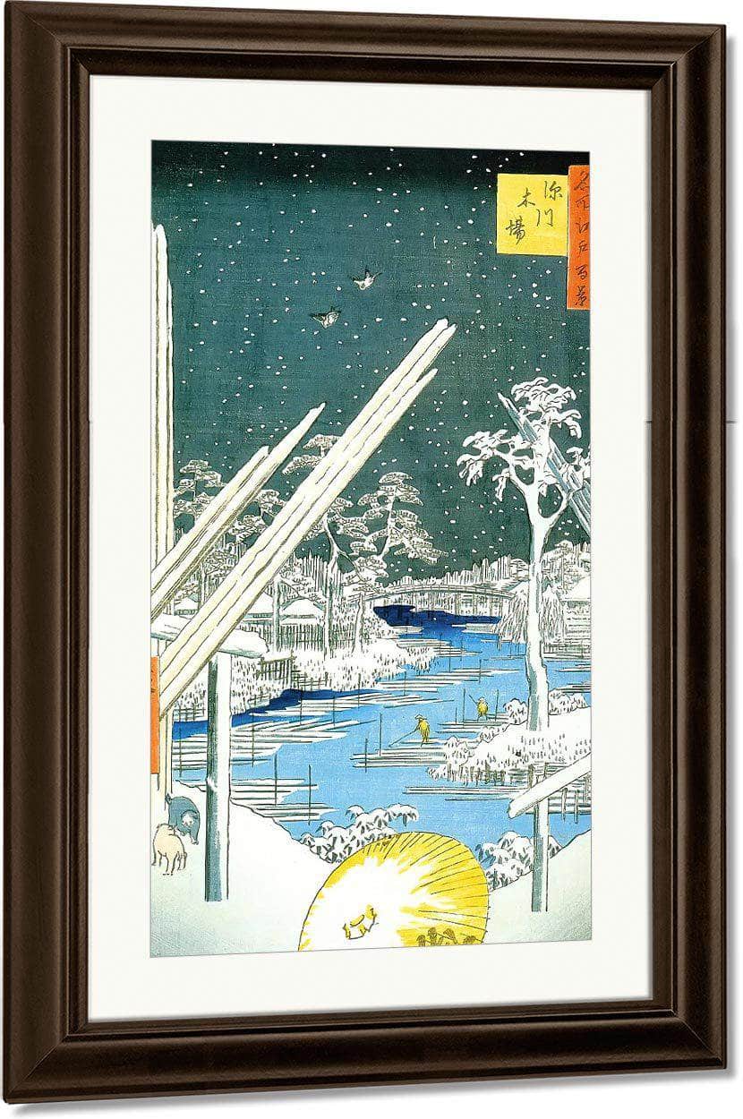 Winter View Of A Timber Yard By A River By Hiroshige Fine Art Print