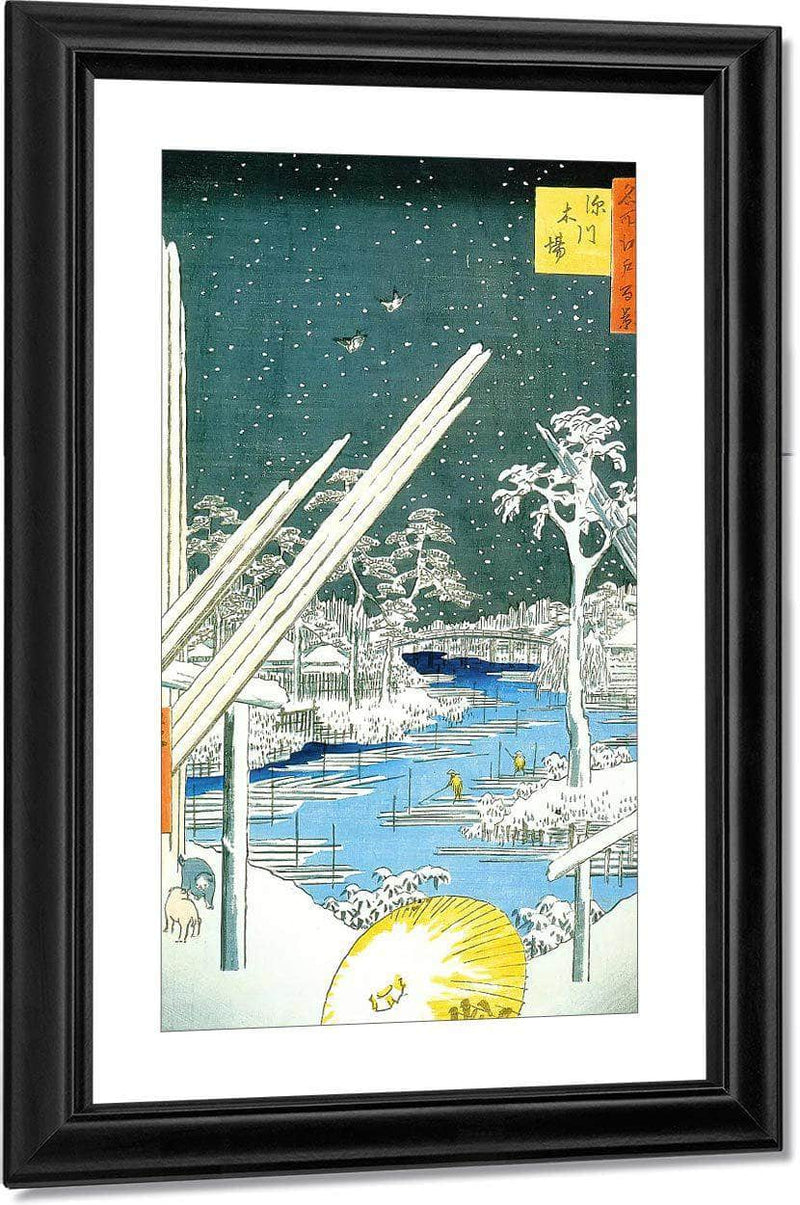 Winter View Of A Timber Yard By A River By Hiroshige Fine Art Print