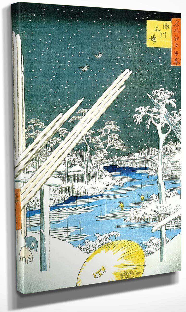 Winter View Of A Timber Yard By A River By Hiroshige Fine Art Print