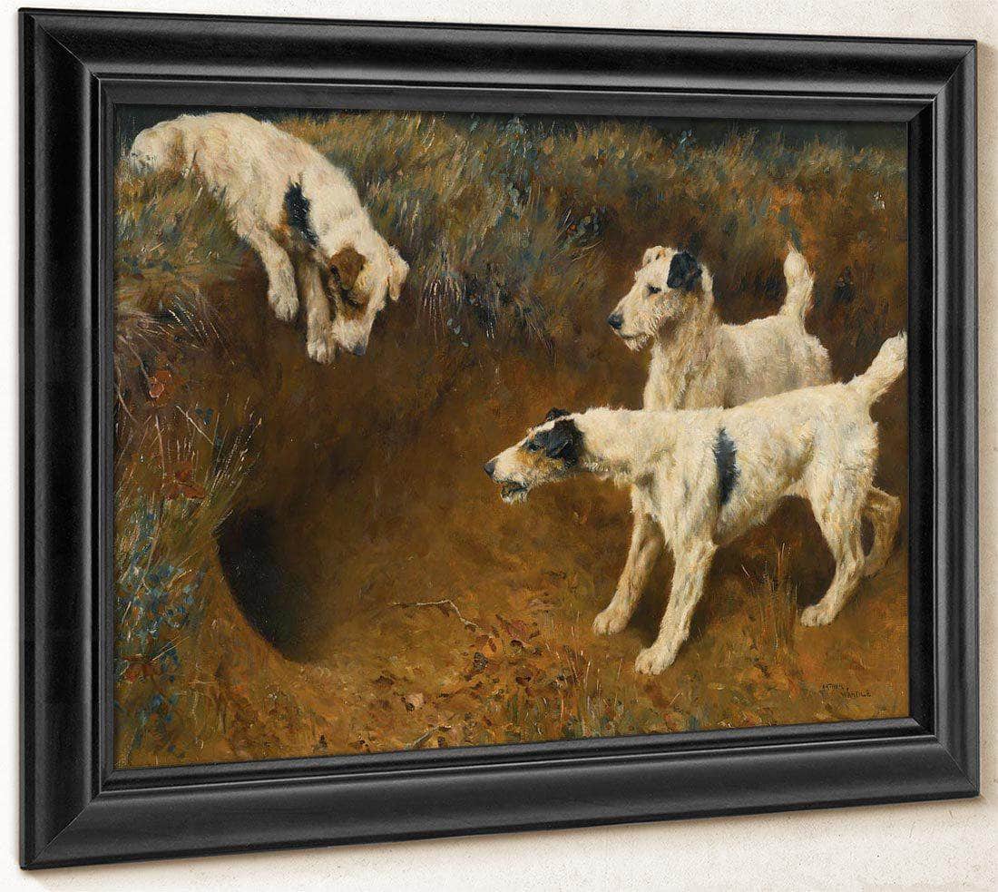 Wire Fox Terriers By A Badger Set By Arthur Wardle Fine Art Print