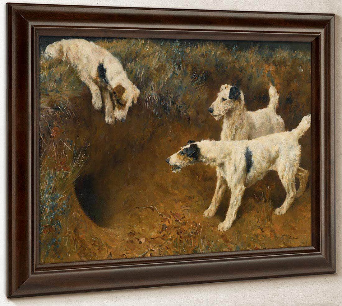 Wire Fox Terriers By A Badger Set By Arthur Wardle Fine Art Print