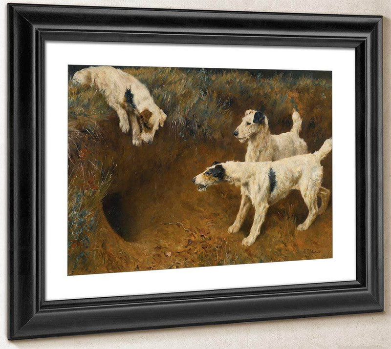 Wire Fox Terriers By A Badger Set By Arthur Wardle Fine Art Print