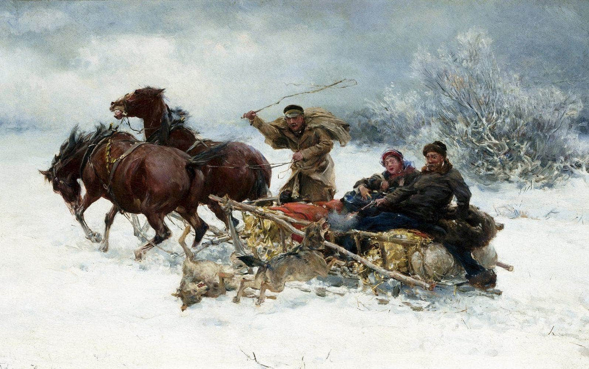 Wolves Attacking The Sleigh Painting Alfred Kowalski Canvas Art Fine Art Print