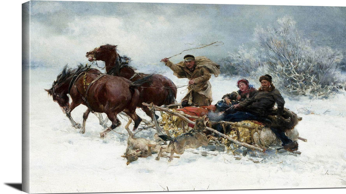 Wolves Attacking The Sleigh Painting Alfred Kowalski Canvas Art Fine Art Print