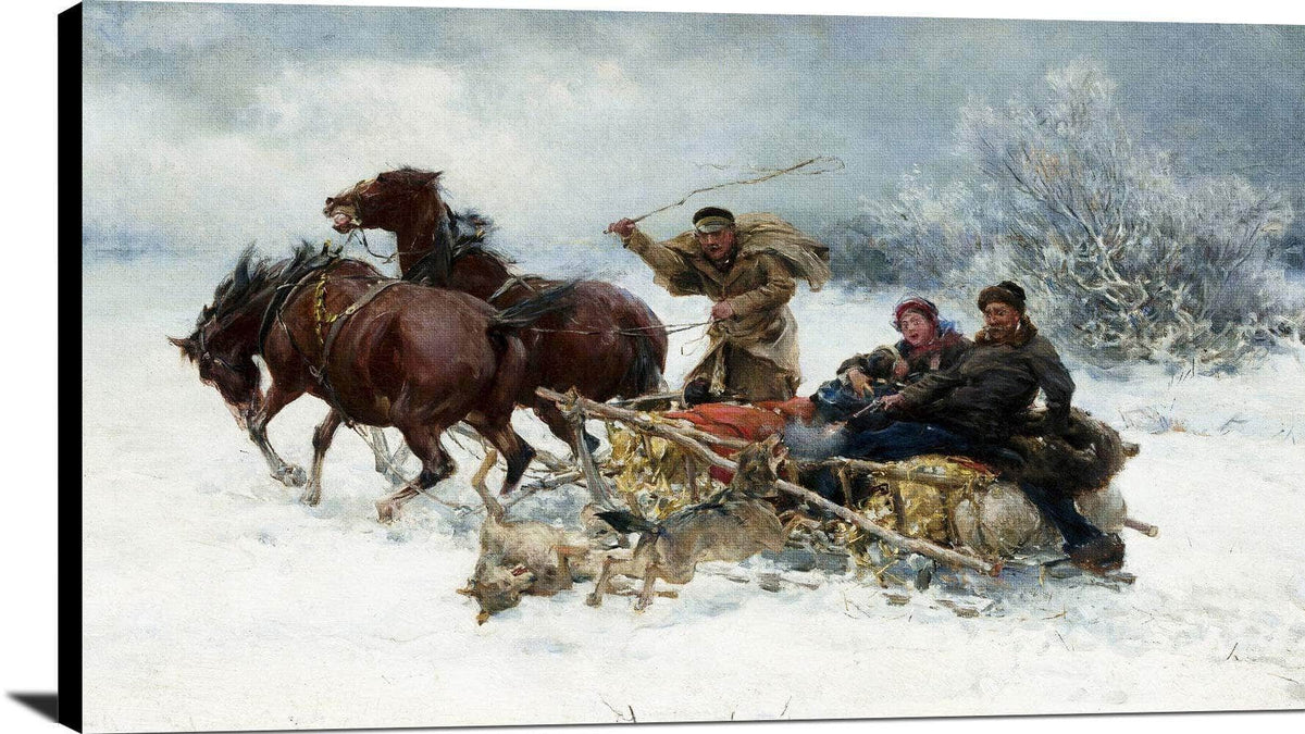 Wolves Attacking The Sleigh Painting Alfred Kowalski Canvas Art Fine Art Print