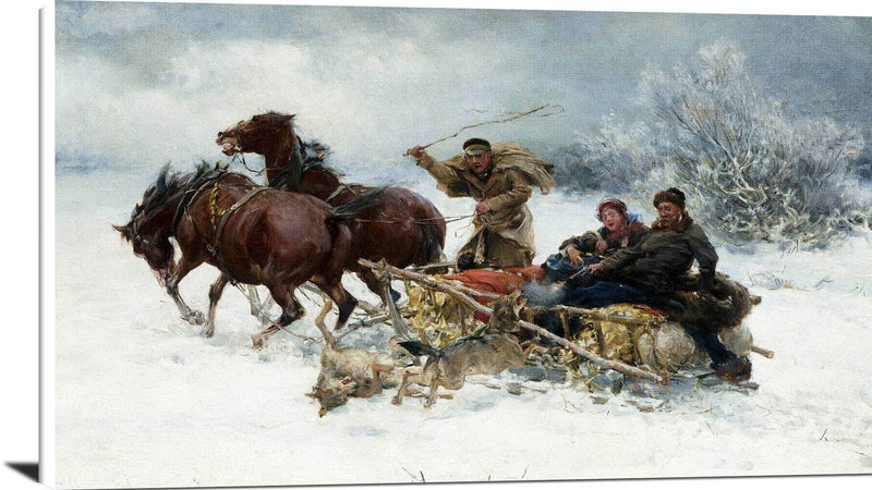Wolves Attacking The Sleigh Painting Alfred Kowalski Canvas Art Fine Art Print