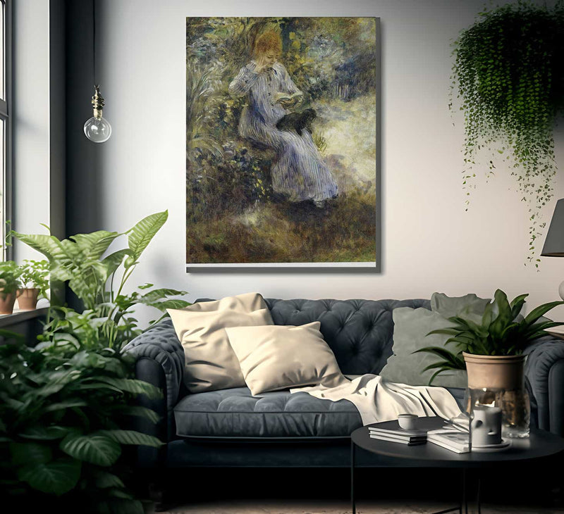 Woman And Black Dog By Pierre Auguste Renoir Fine Art Print