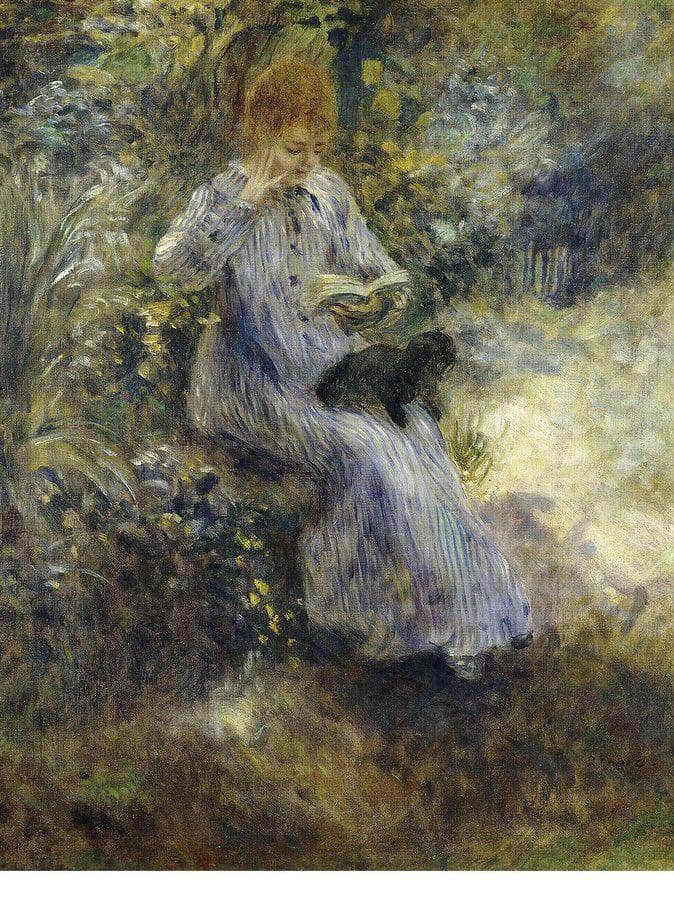 Woman And Black Dog By Pierre Auguste Renoir Fine Art Print