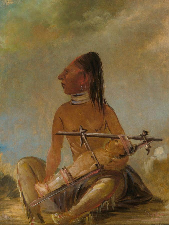 Woman And Child, Showing How The Heads Of Children Are Flattened By George Catlin Fine Art Print