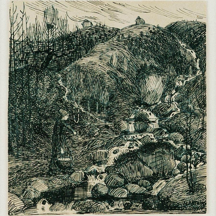 Woman By A Stream By Nicolai Astrup Fine Art Print