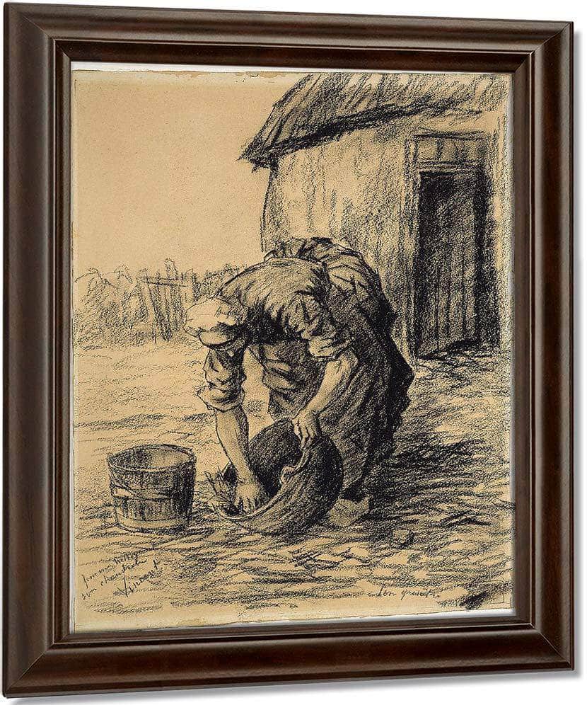 Woman Cleaning A Cauldron By Vincent Van Gogh Fine Art Print