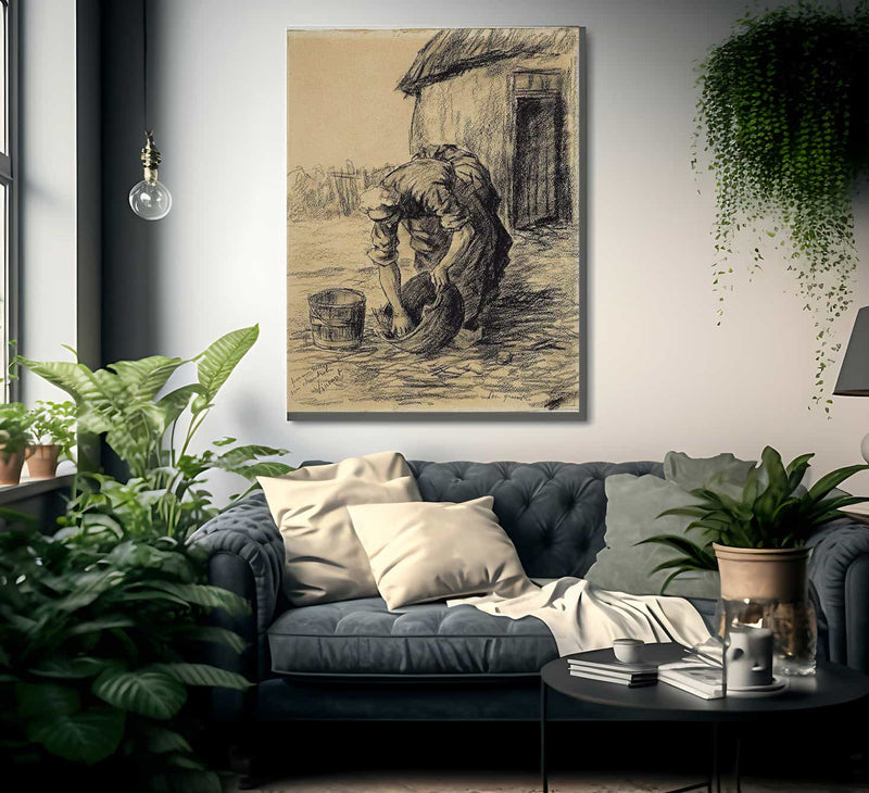 Woman Cleaning A Cauldron By Vincent Van Gogh Fine Art Print