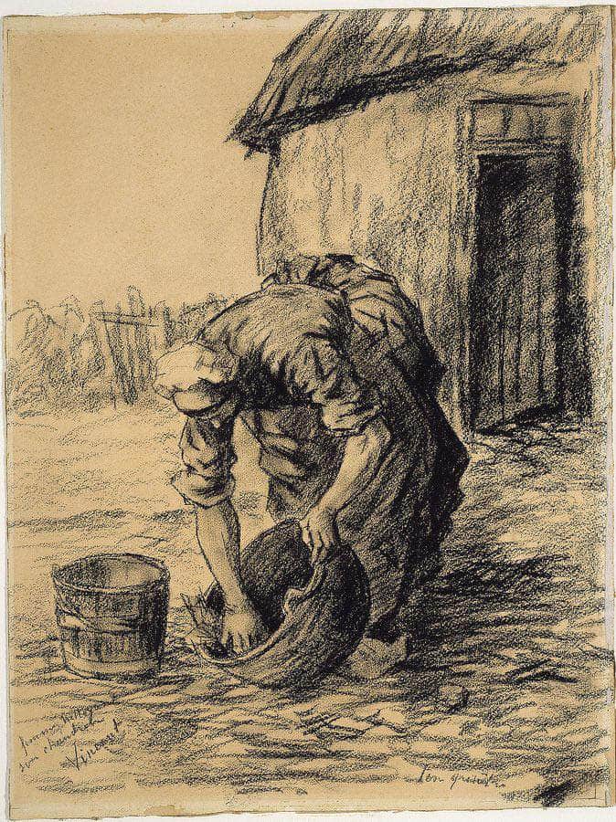 Woman Cleaning A Cauldron By Vincent Van Gogh Fine Art Print
