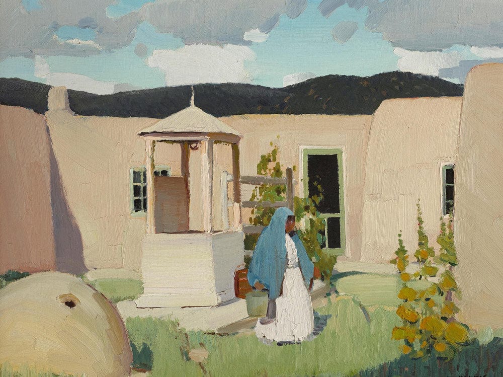 Woman Gathering Water In The Placita By Walter Ufer Fine Art Print