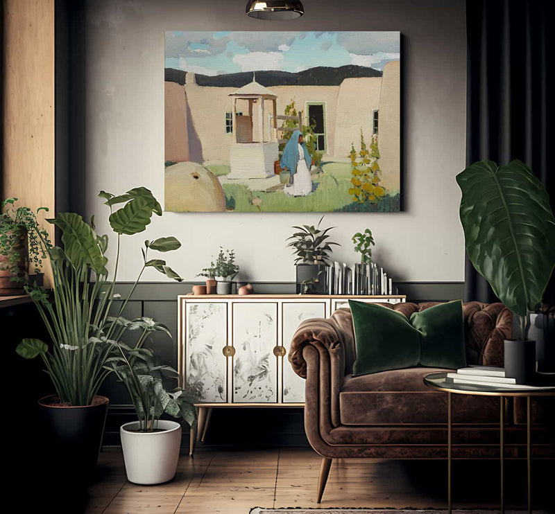 Woman Gathering Water In The Placita By Walter Ufer Fine Art Print