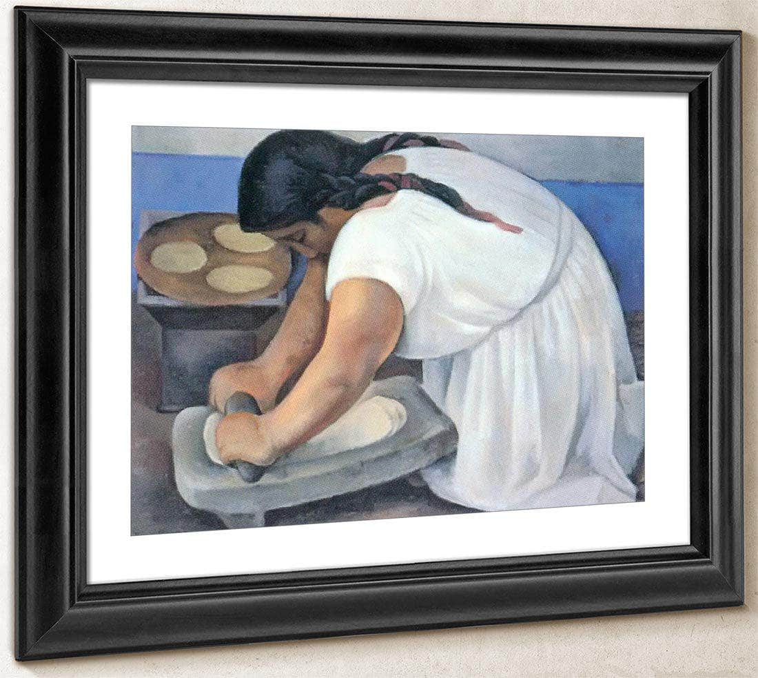 Woman Grinding Maize By Diego Rivera Fine Art Print