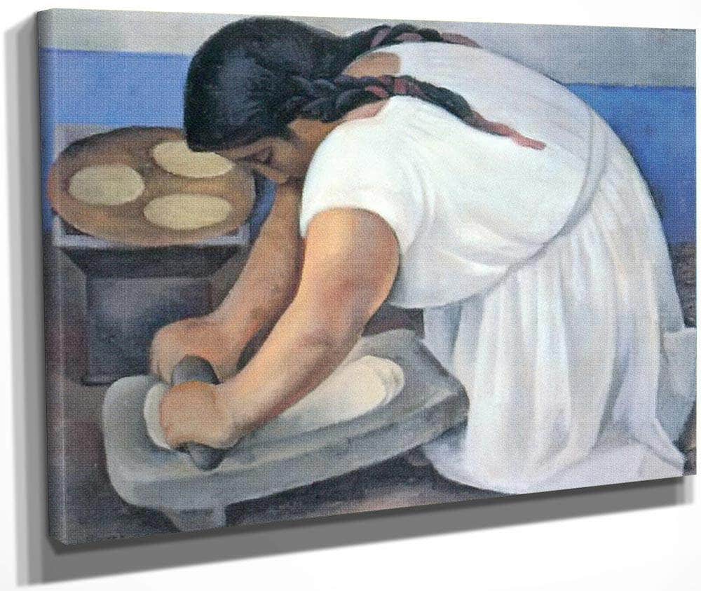 Woman Grinding Maize By Diego Rivera Fine Art Print