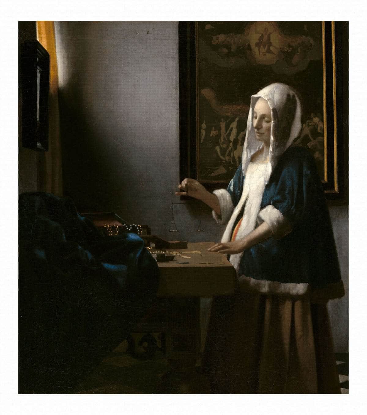 Woman Holding A Balance 1663 by Johannes Vermeer Fine Art Print