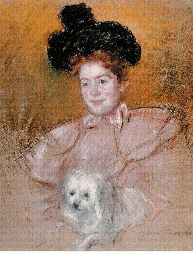 Woman Holding A Dog By Mary Cassatt Fine Art Print