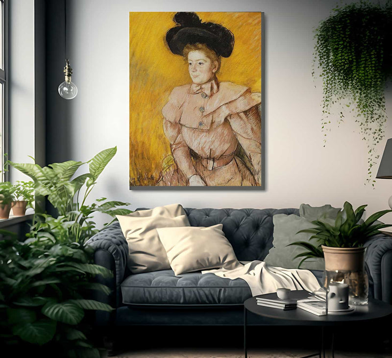 Woman In A Black Hat And A Raspberry Pink Costume By Mary Cassatt Fine Art Print