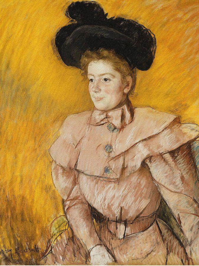 Woman In A Black Hat And A Raspberry Pink Costume By Mary Cassatt Fine Art Print