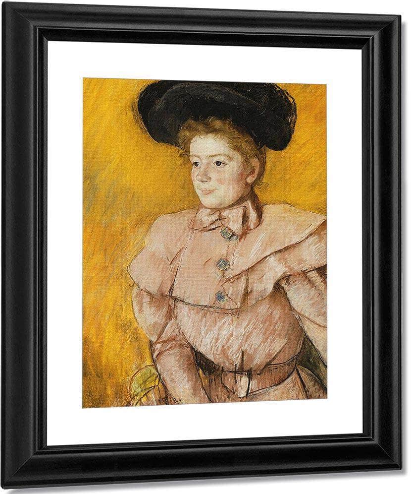 Woman In A Black Hat And A Raspberry Pink Costume By Mary Cassatt Fine Art Print