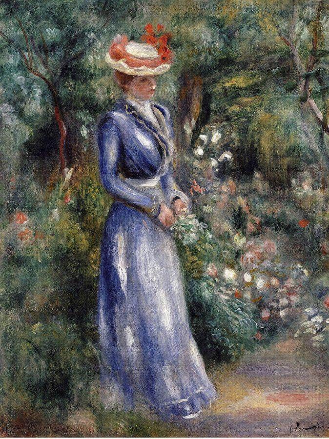 Woman In A Blue Dress By Pierre Auguste Renoir Fine Art Print