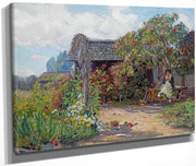 Woman In A Garden Sewing By Joseph Kleitsch Fine Art Print