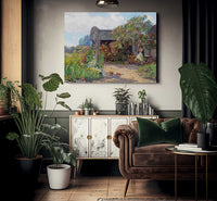 Woman In A Garden Sewing By Joseph Kleitsch Fine Art Print