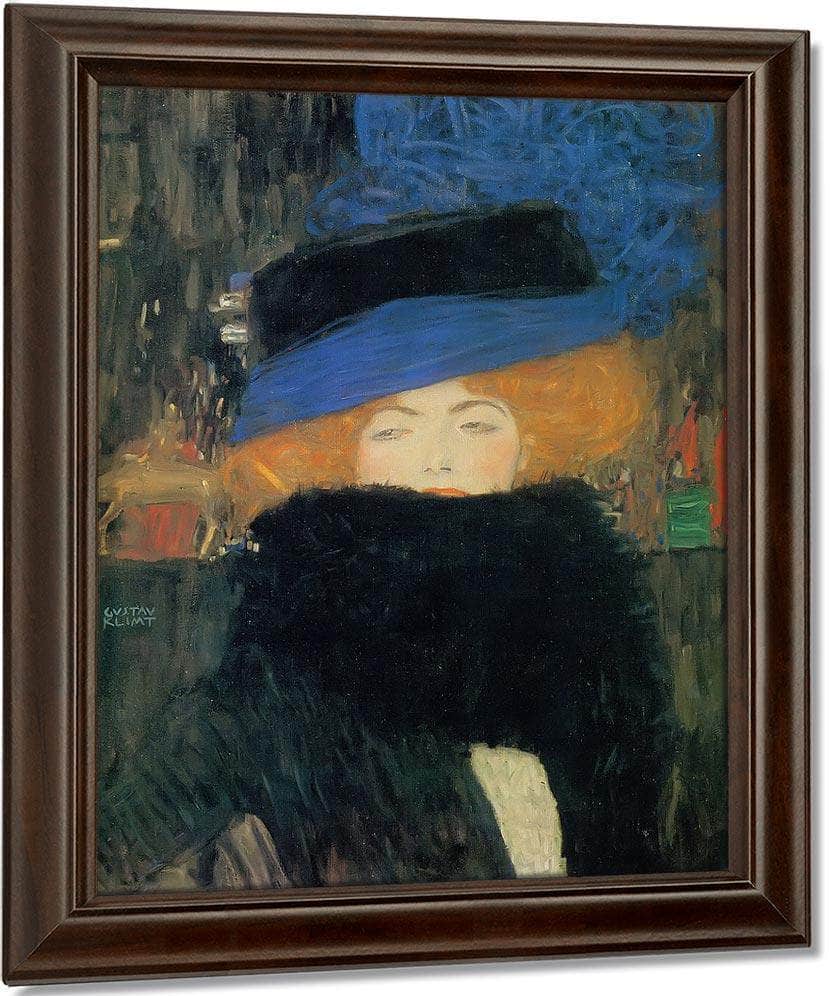Woman In Hat With Feather Boa By Gustav Klimt Fine Art Print
