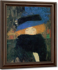 Woman In Hat With Feather Boa By Gustav Klimt Fine Art Print