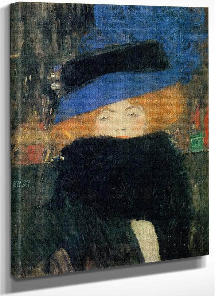 Woman In Hat With Feather Boa By Gustav Klimt Fine Art Print