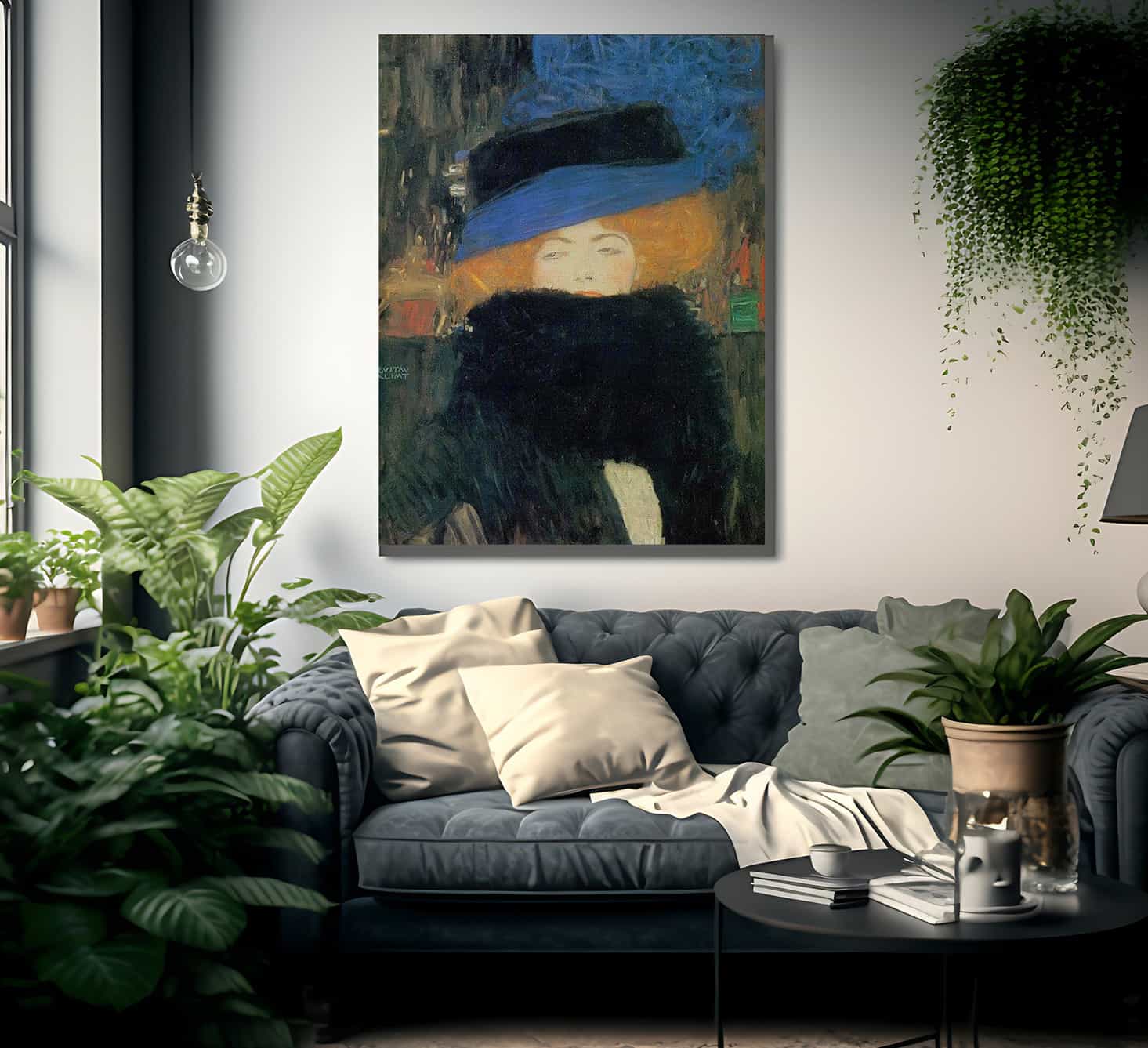 Woman In Hat With Feather Boa By Gustav Klimt Fine Art Print