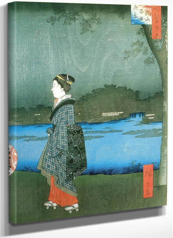 Woman On A River Bank In The Evening By Hiroshige Fine Art Print