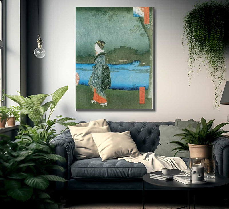 Woman On A River Bank In The Evening By Hiroshige Fine Art Print