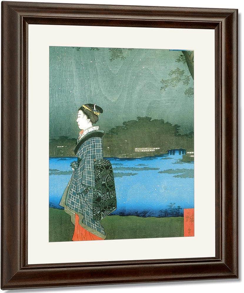 Woman On A River Bank In The Evening By Hiroshige Fine Art Print