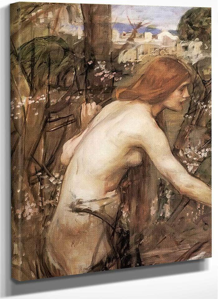 Woman Picking Flowers By John Waterhouse Fine Art Print