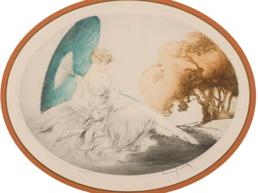 Woman Reclining With Parasol By Louis Icart Fine Art Print