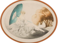 Woman Reclining With Parasol By Louis Icart Fine Art Print