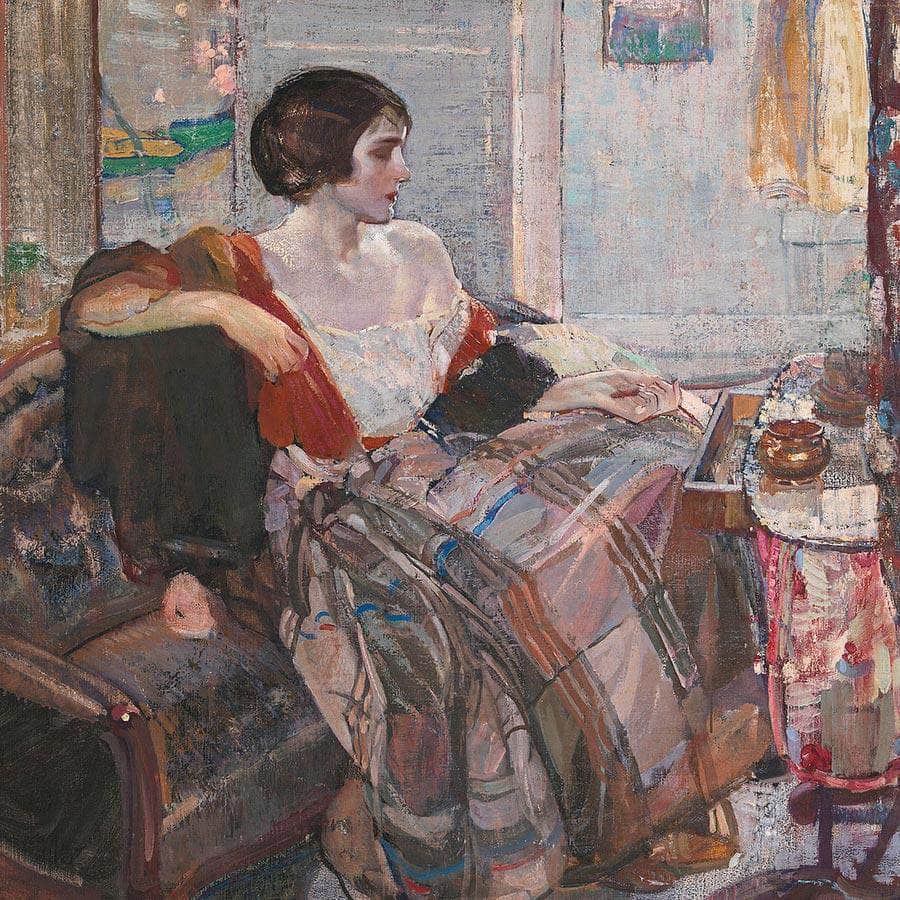Woman Seated At A Dressing Table By Richard Edward Miller Fine Art Print