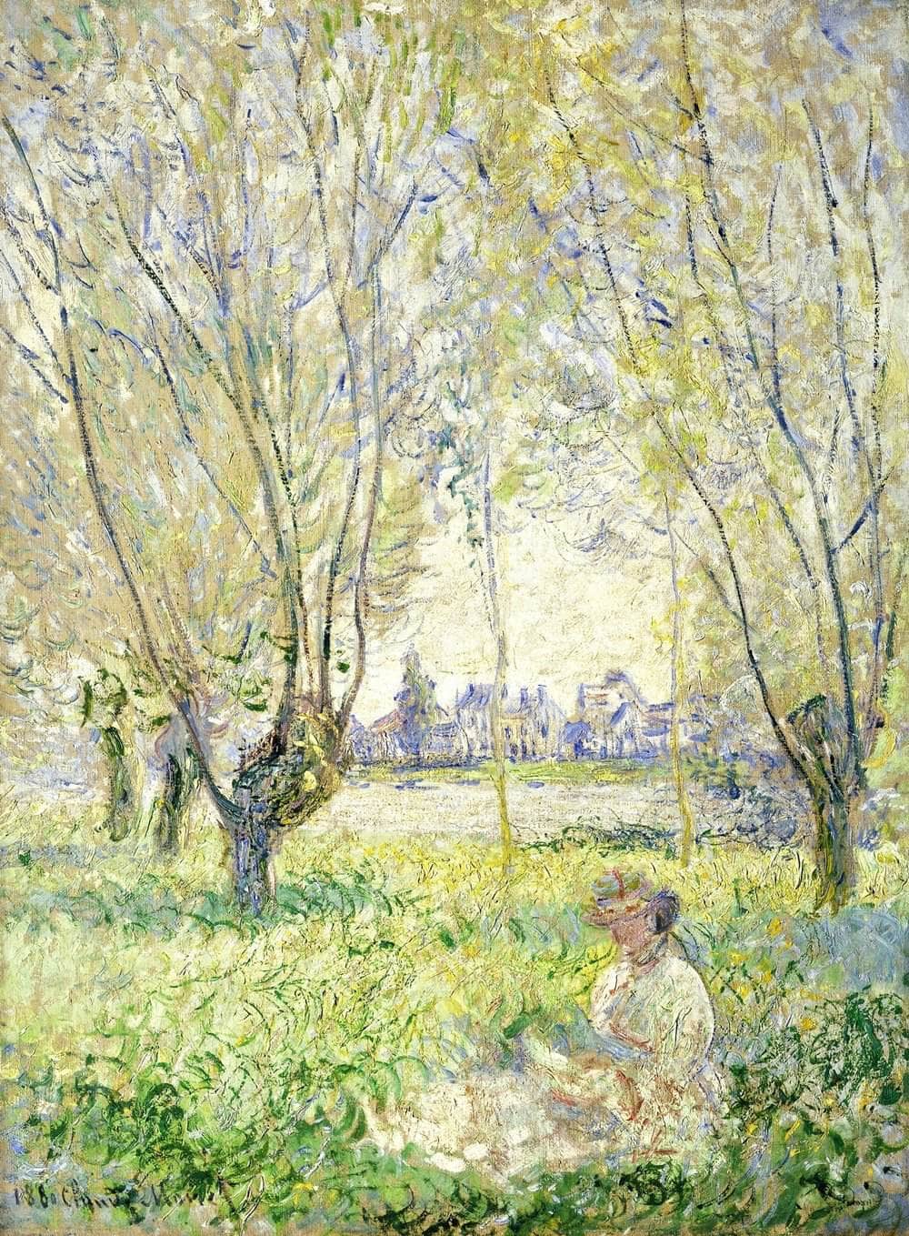Woman Seated Under The Willows Painting Claude Monet Canvas Art Fine Art Print