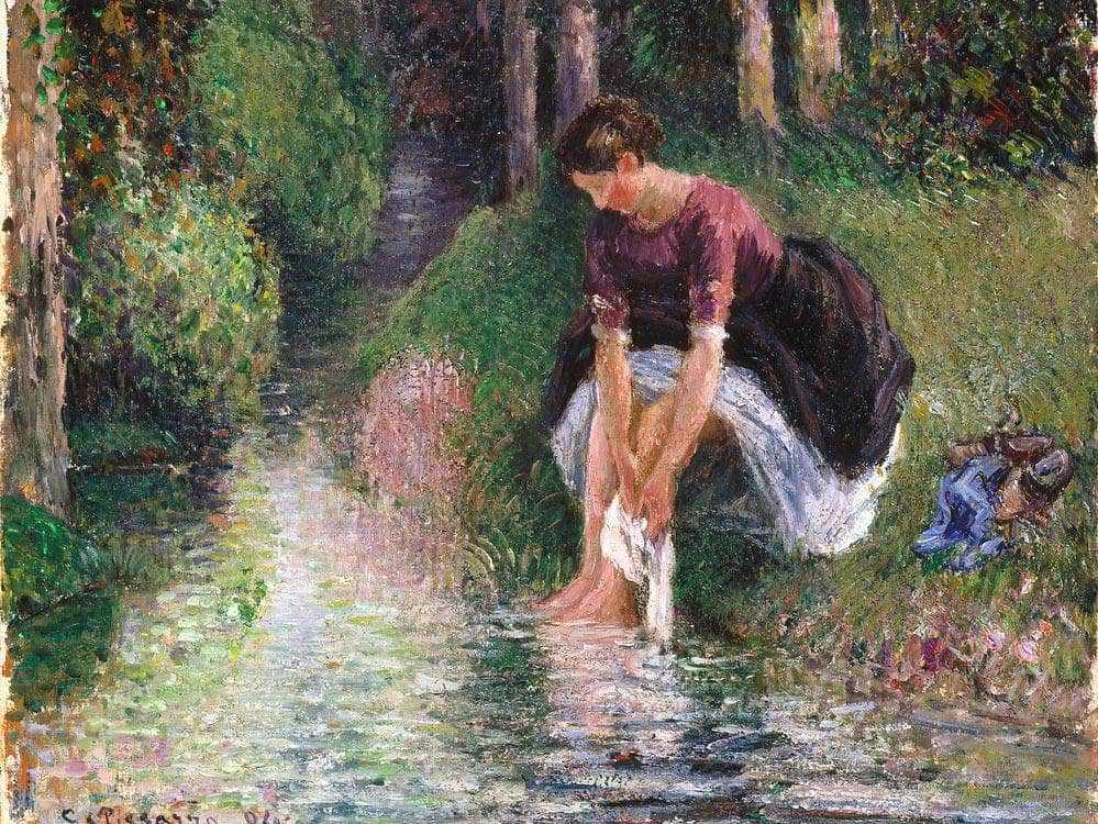 Woman Washing Her Feet In A Brook Camille Pissarro Fine Art Print
