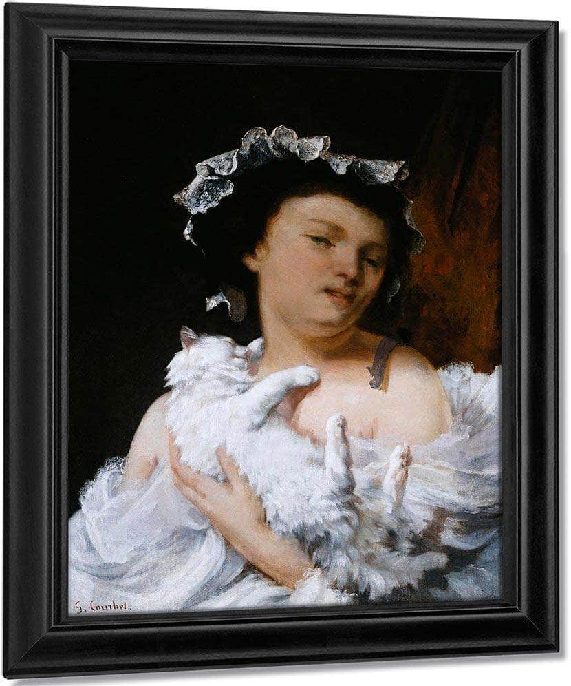 Woman With A Cat By Gusave Courbet Fine Art Print
