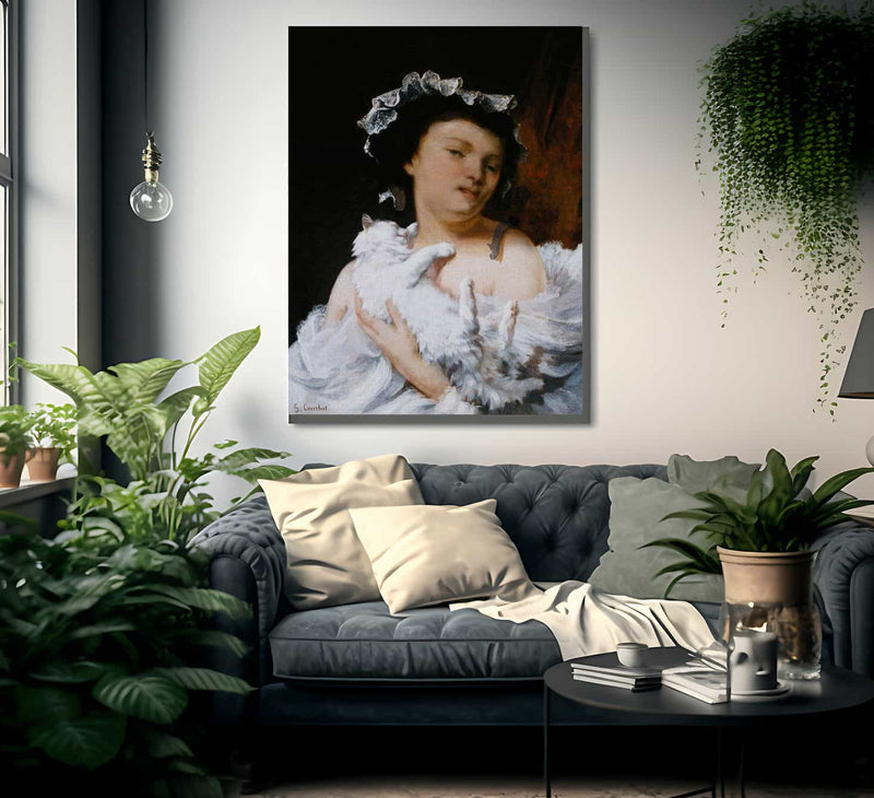 Woman With A Cat By Gusave Courbet Fine Art Print