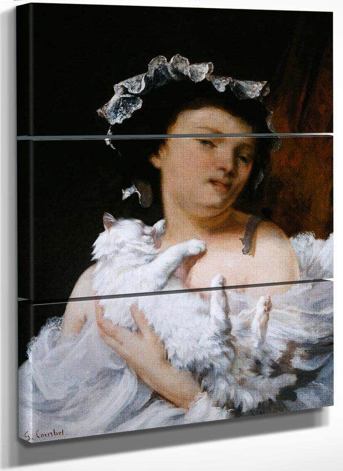 Woman With A Cat By Gusave Courbet Fine Art Print