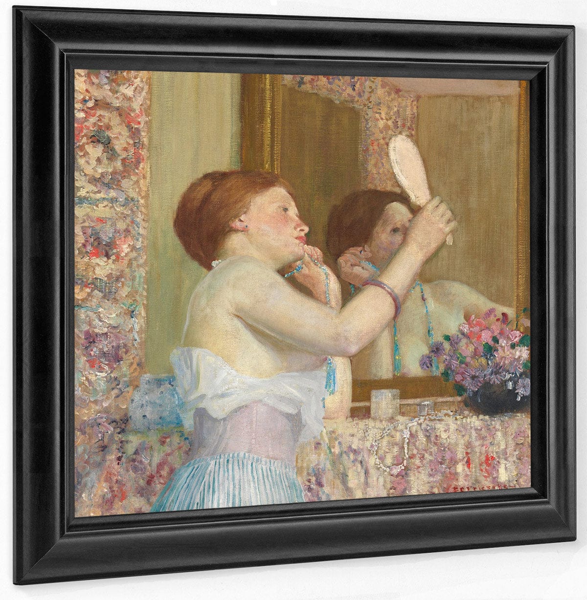 Woman With A Mirror By Frederick Carl Frieseke Fine Art Print