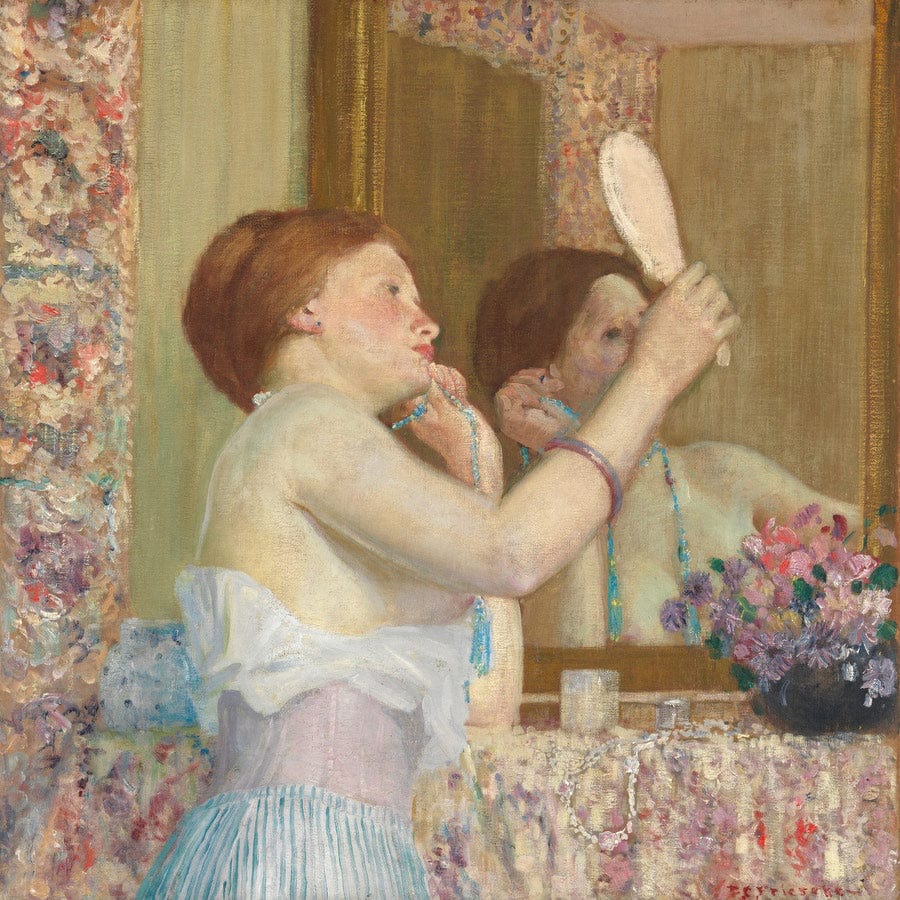 Woman With A Mirror By Frederick Carl Frieseke Fine Art Print